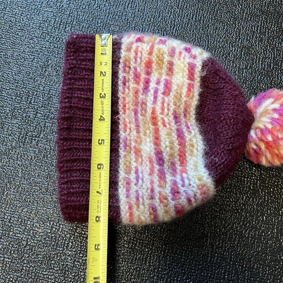 PrAna Francesca Pom Beanie Hat OS Purple Wool Winter Ski Snow Fleece Lined - Picture 4 of 6